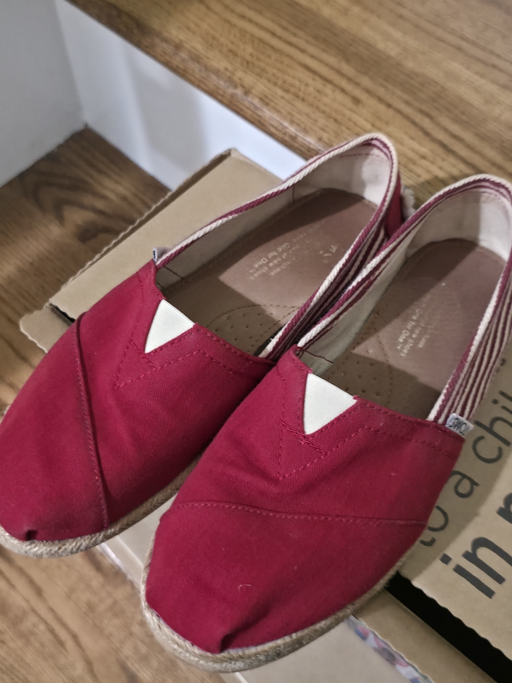 [TOMS] Red Canvas Espadrille Slip-Ons, University Stripe Rope Red, summer shoes